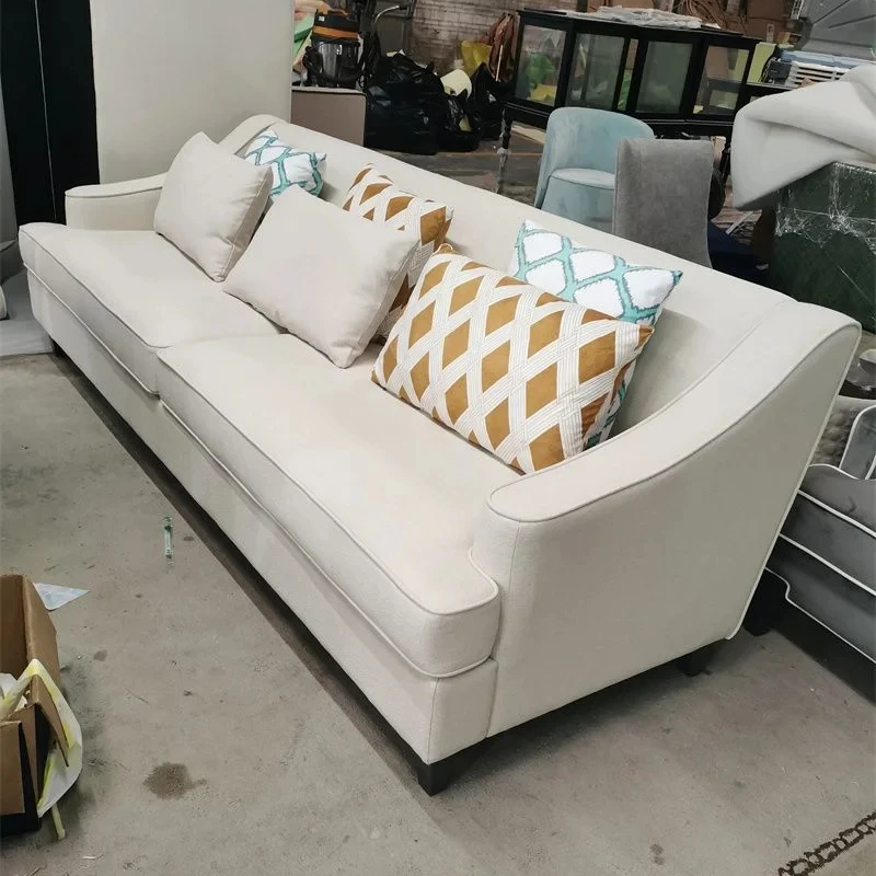 Convenient Furnitures House Simple Wood Frame Couches White Italian Leather Modern Furniture  Sofa Light luxury Sofa set Living