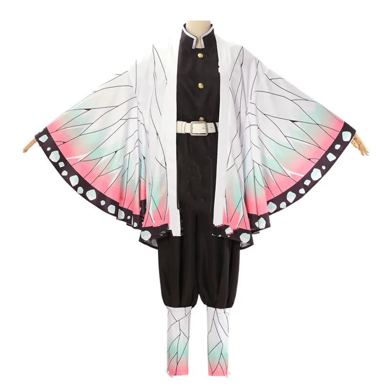 JCOSTNG Anime Demon Kochou Shinobu Full Set Costume Cloak Pant Top Halloween Party Cosplay Uniform