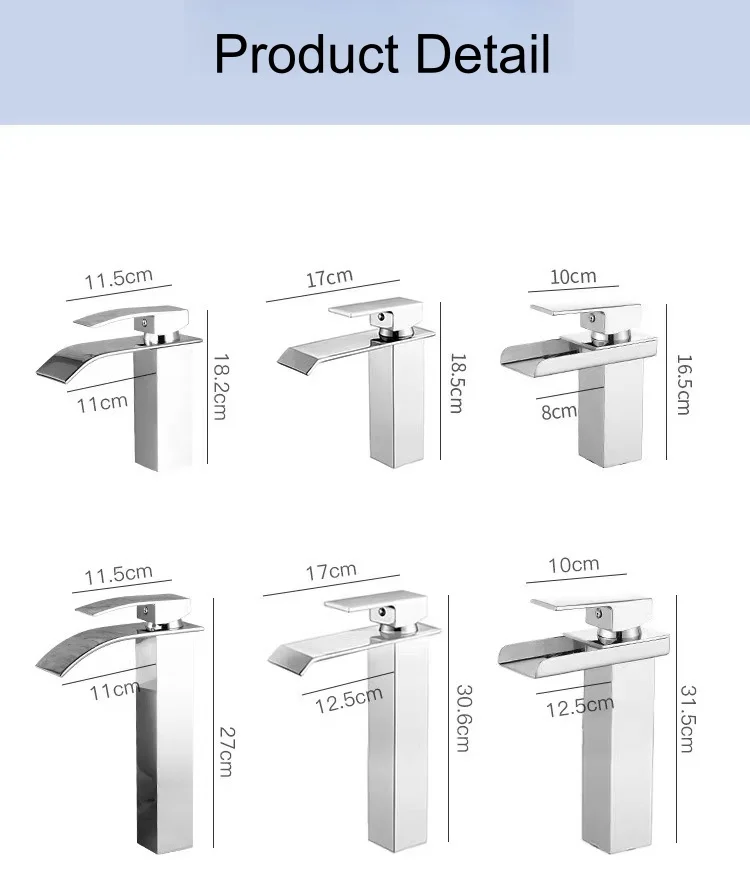 Modern Bathroom Stainless Steel Waterfall Spout Lavatory Faucet Single Handle Square Washbasin Faucet Mixer