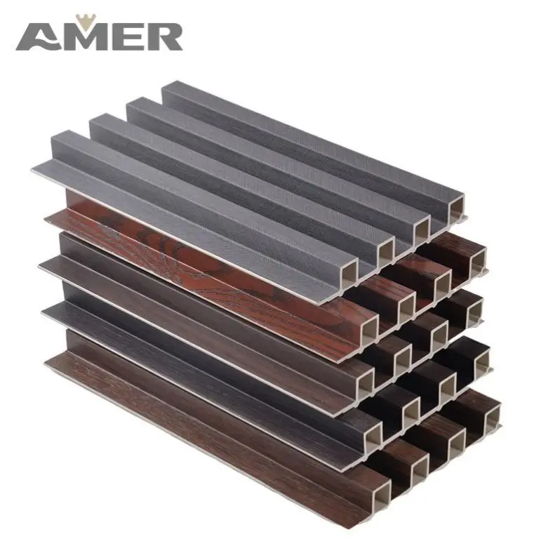 Amer Factory Price Indoor Wood Plastic Composite Cladding Fluted Wall Board Wpc Interior Wall Panel