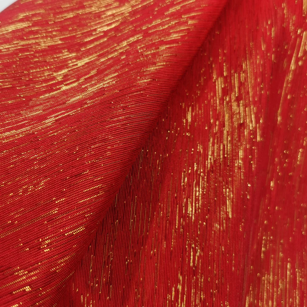 Red gold fabric metallic yarn woven poly faille fabric for garments lame gold fabric