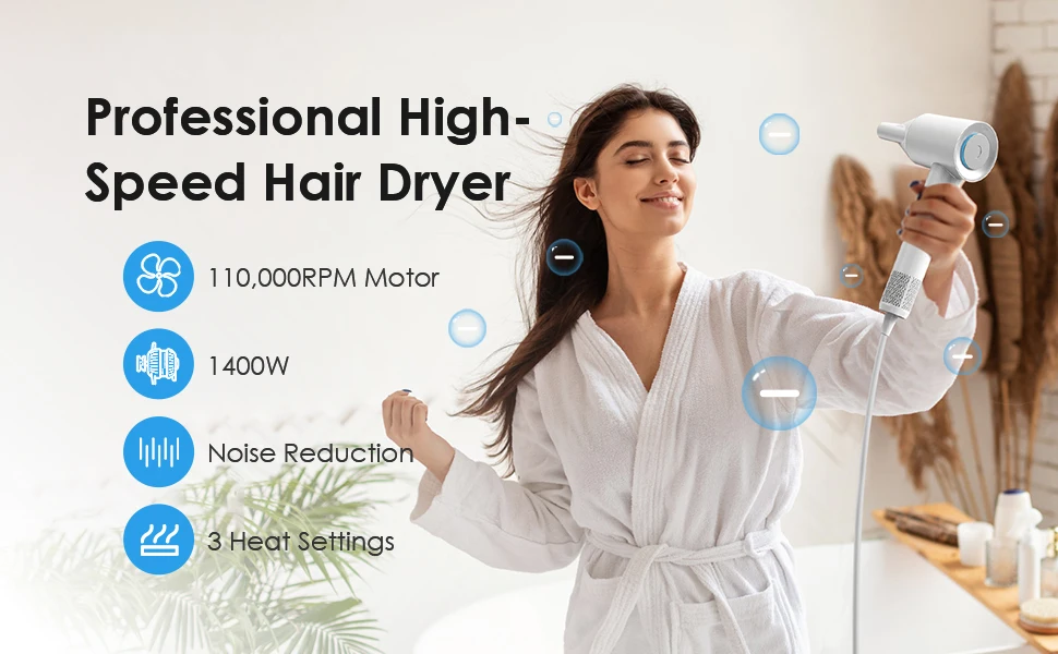 Professional Negative Ion High Speed Hair Dryer 11000 RPM Constant Temperature 3 Gears one step powerful blow dryer for salon