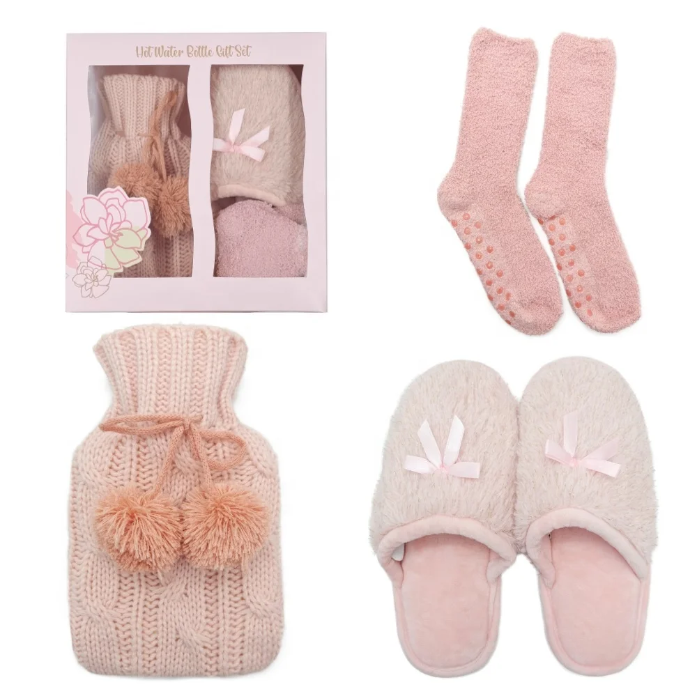 New Arrival Hot Water Bottle With Knitting Cover Slipper Eye Mask Gift Sets