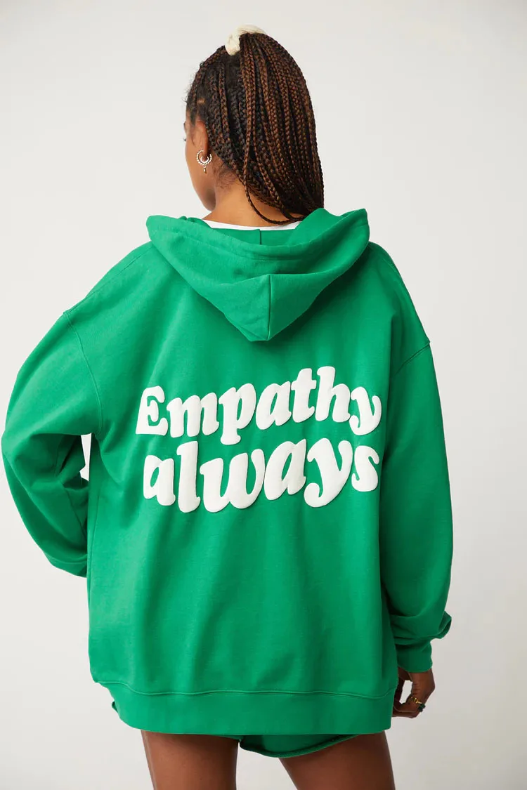 GOO Screen Printed Slogan Hoodie Custom Cotton Zip Up Hoodie For Women