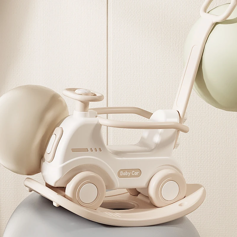 newest kindergarten Multipurpose trampoline home use car rocker kids plastic rocking horse toy with plush and balance board