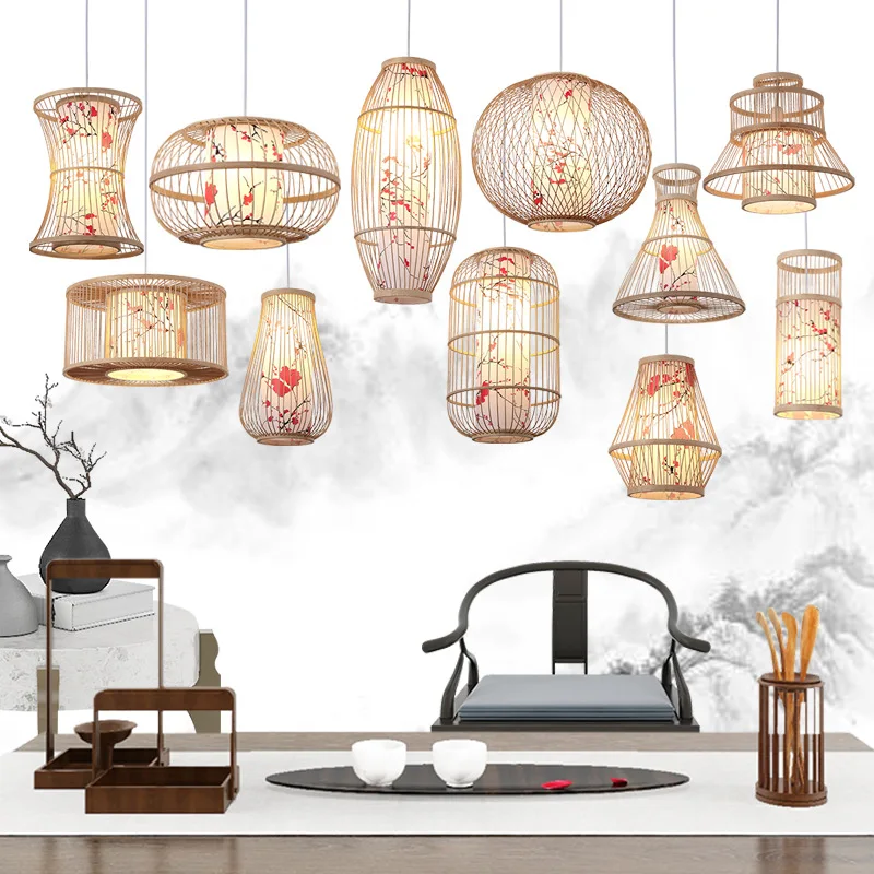 Creative Chinese  wicker bamboo hand made pendant lamp Rattan  woven led pendant light bamboo chandelier for hotel restaurant