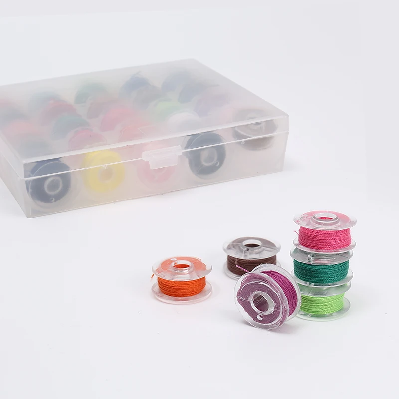 JP Plastic Spools With 25 Colors Dacron Threads Sewing Thread Bobbins For Sewing Machine Shuttle Core Set
