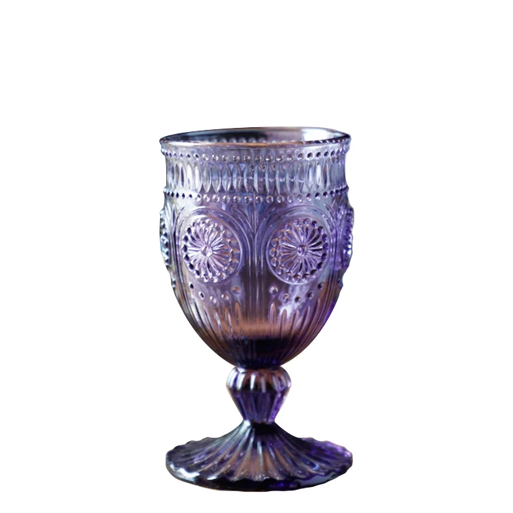 Aeofa Colorful glass vintage sunflower pattern retro glass goblet wine glass red wine goblets glassware wedding 330ml