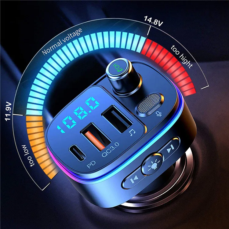  T65 Wireless -Compatible FM Transmitter for Car QC3.0 Type-C PD Fast Charger Radio Adapter Kit with