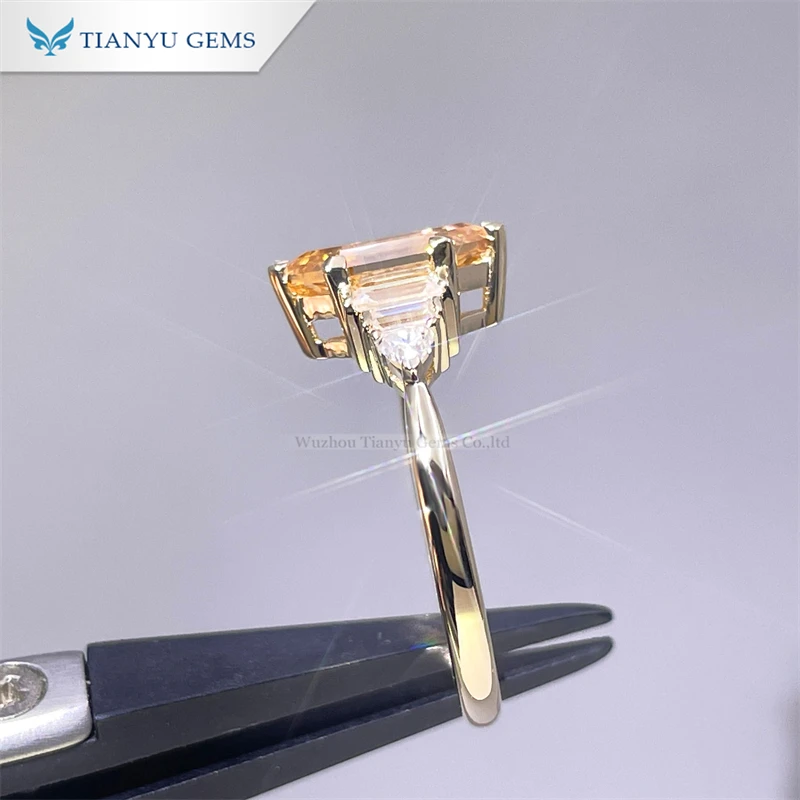 Tianyu gems 925 silver white gold plated champagne color moissanite women ring