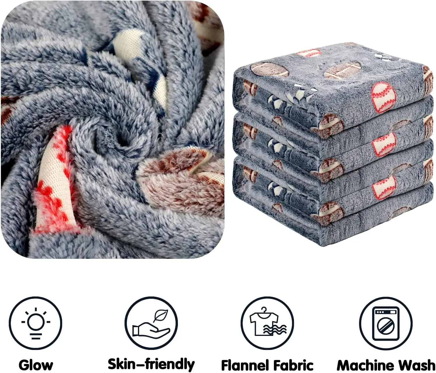 Glow in Dark Throw Blanket Luminous Football Blanket For Boys Cozy Fleece Soft Plush Kids Flannel Blanket