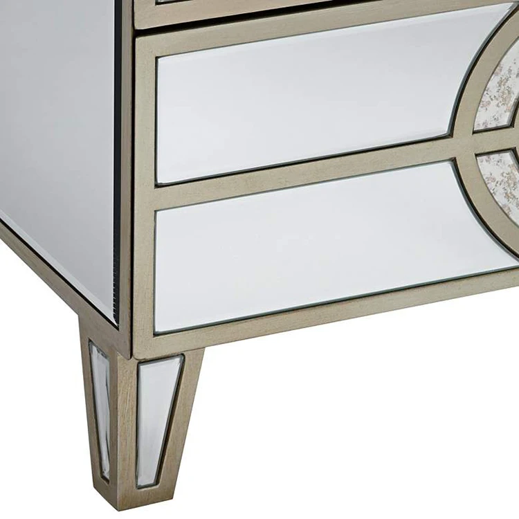 Bedside table Geometric circular design 3 drawer corner cabinet vintage mirrored chest for home Art Deco Side Table