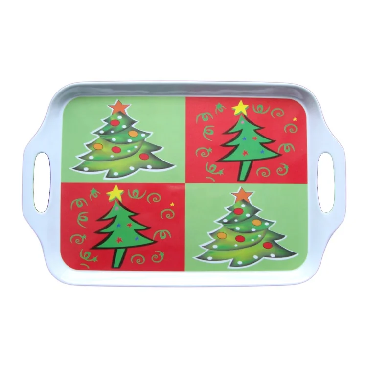 Melamine tray with handle, Christmas Tree Service Tray