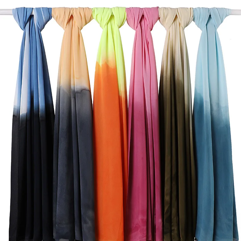 
Malaysia Dichromatic Gradient Pearl Chiffon Hijab Fashion Women Muslim Colorful Chiffon Hijab Scarf 