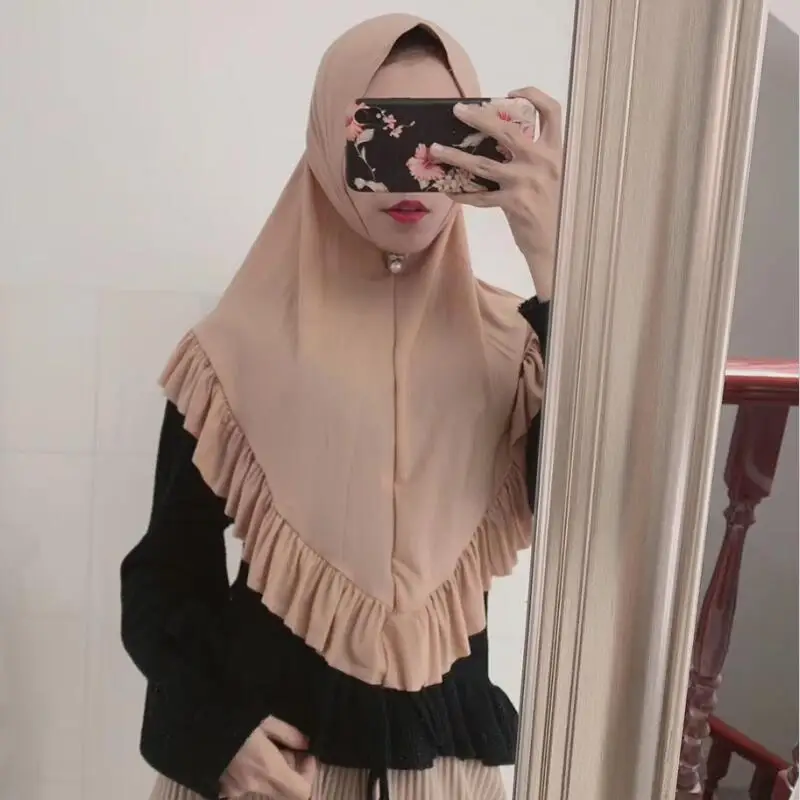 2020 new design one piece pull on muslim hijab with crinkle borders amira instant hijab islamic scarf XDH094