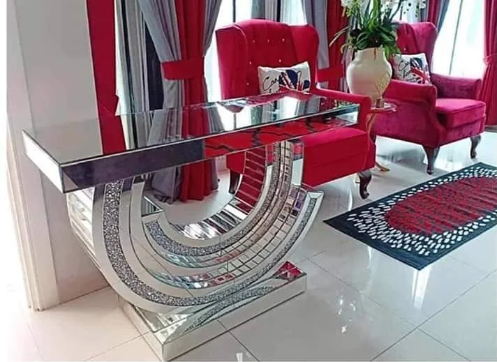 Living room furniture mirrored console table crushed diamond hall table with wall mirror