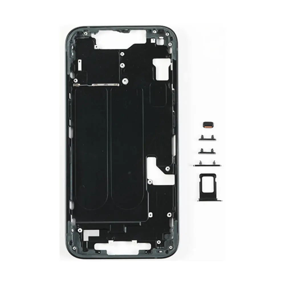 Middle Frame Power Volume Flex Wireless Charging Battery Sticker Flash Loudspeaker Dust Net SIM Card Tray For iPhone 14 15 Plus