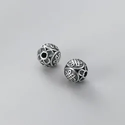 925 Silver Matte Chinese Knot 12MM Round Beads Spacer For Bracelet Handmade DIY Jewelry Accessories Wholesale