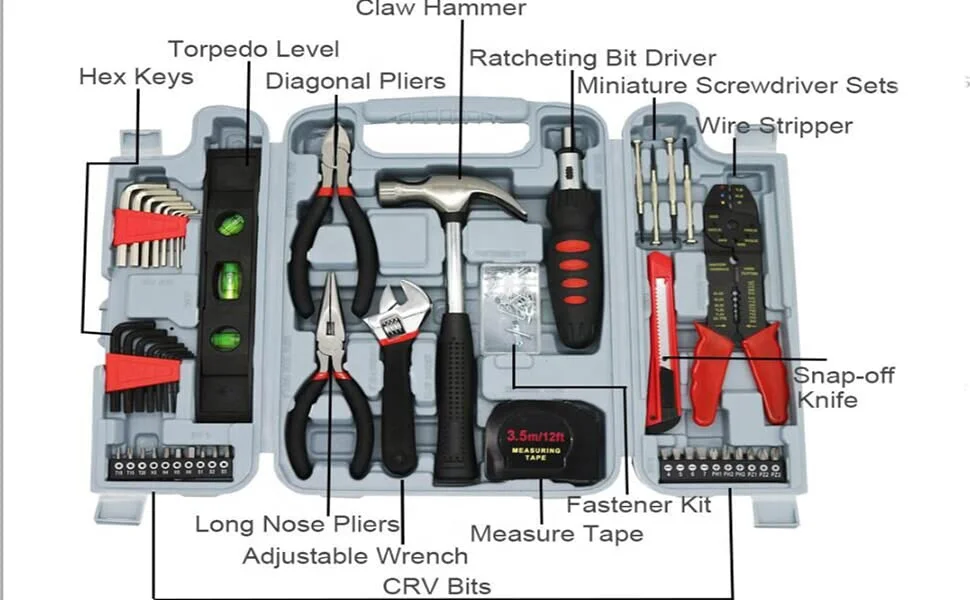 Multifunction 130pcs Household hand tools Combo kit set box Plastic Case socket wrench set for DIY Home and  Office Repairs