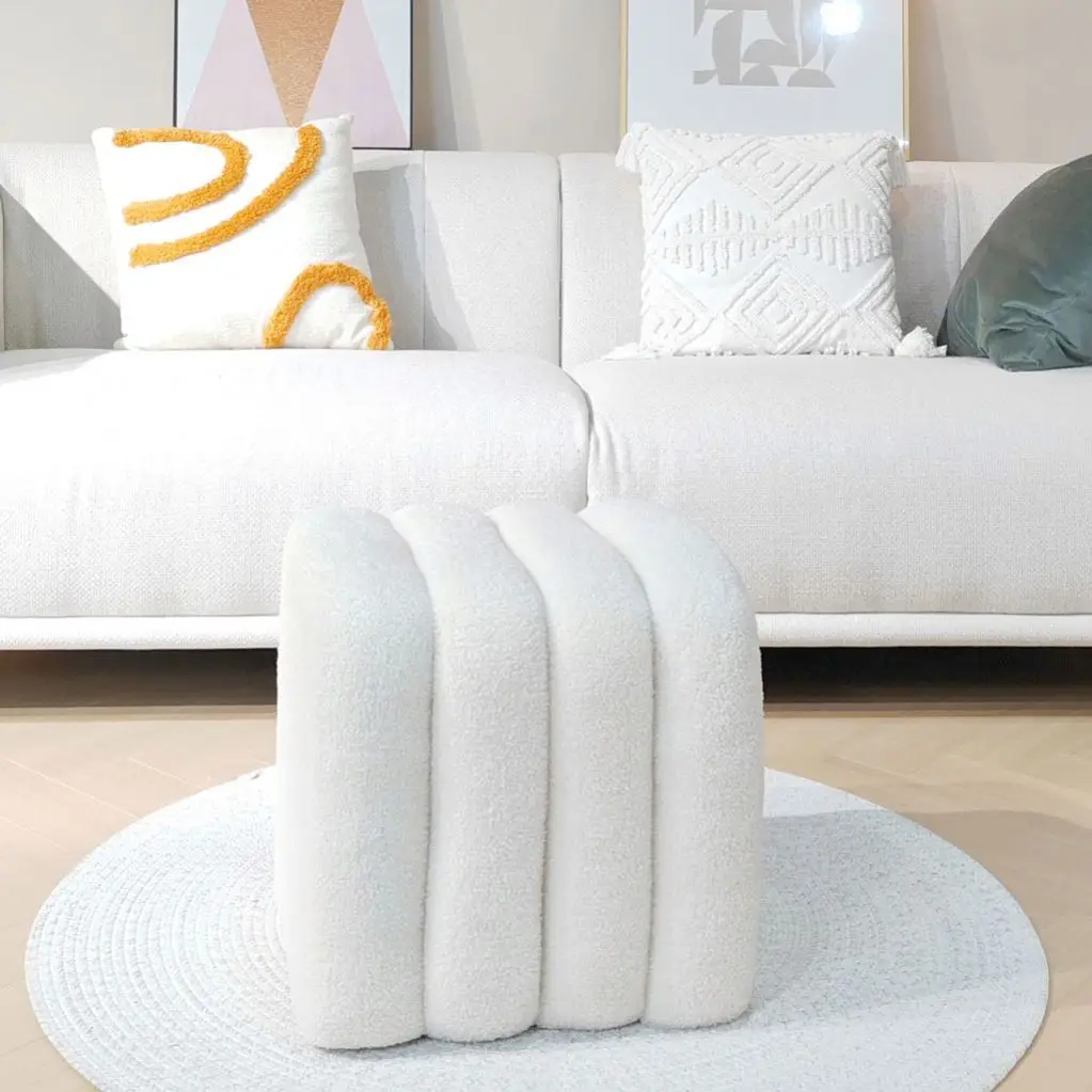 Modern Square Functional Stool Fabric Boucle Decorative Ottoman Simple Rectangle Caterpillar Teddy Tool For Bedroom