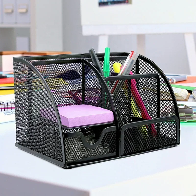 Black Mesh Office Supplies Desk Organizer  with  6 Compartments