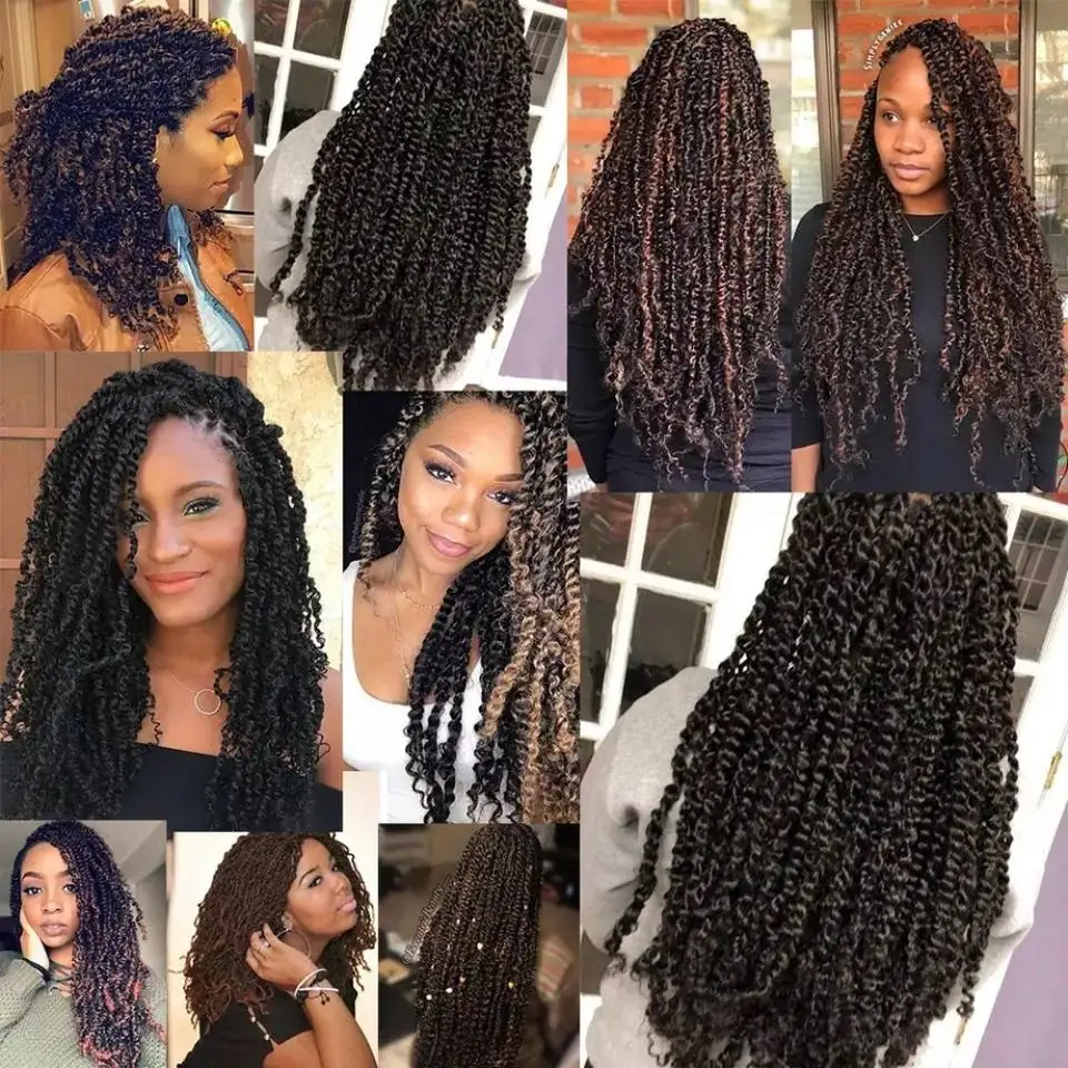 Passion Twist 18 Inch Straight Goddess Locs Synthetic Spring Twist Kinky Ombre Crochet Braiding Hair Extensions For Afro Woman