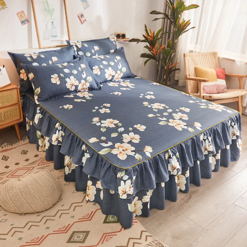 Hiqh Quality Bed Skirts Set Double Layer Bedspread Floral Printed Bed Sheet Bilateral Bed Skirt Bedding Bedsheet