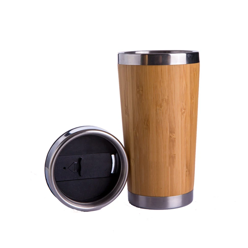 2024 Eco- Friendly Bamboo Travel Mug 450ML Sustainable Stainless Steel Wood Bamboo coffee Travel Tumbler Mug