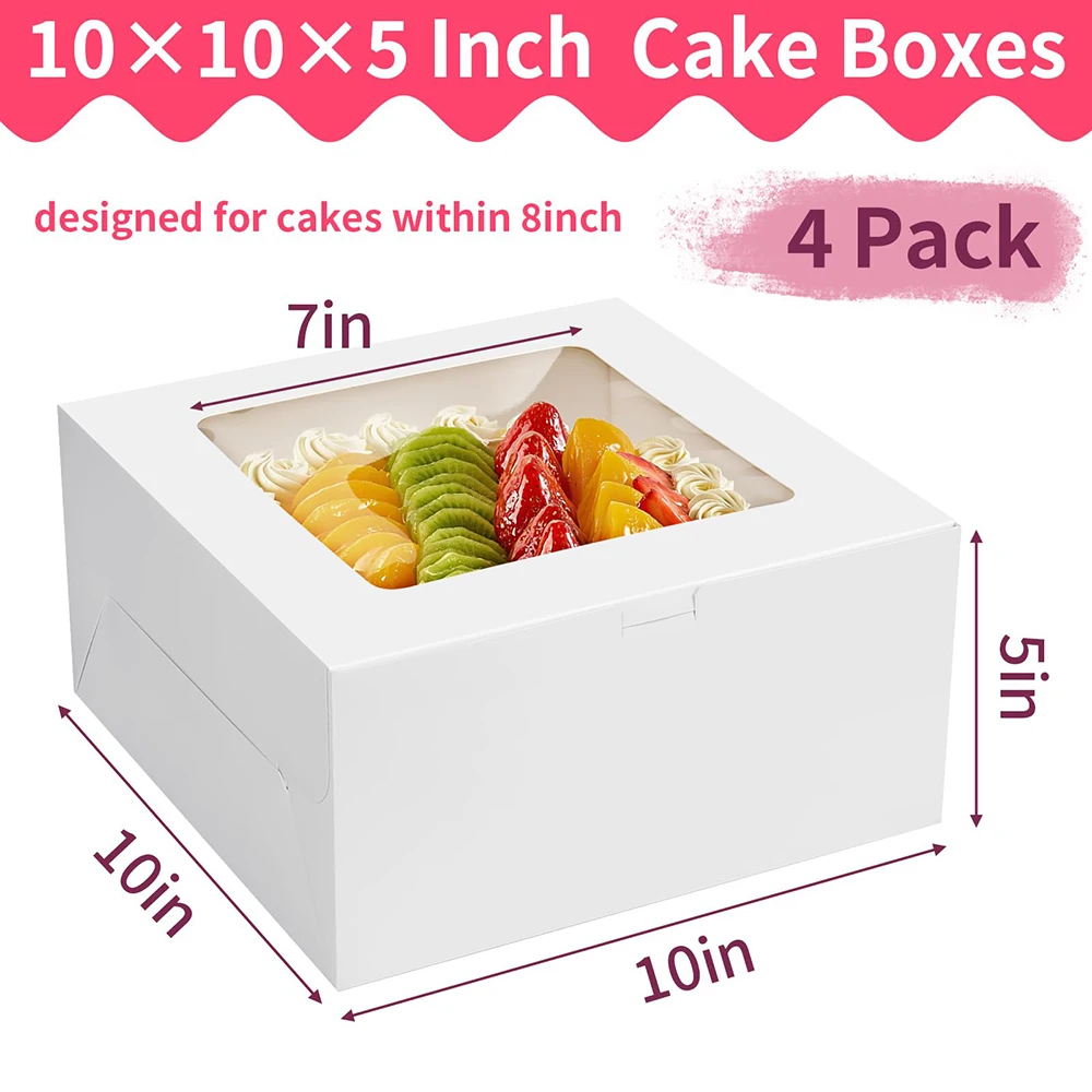 Custom printed Food Grade Foldable White Cake Pastry Boxes 10 inch Birthday Cake Gift Box Packaging Bakery With Window