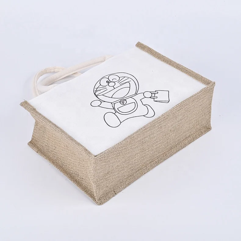 Custom tote bags strong handles shoulder cartoon flower hemp tote bag