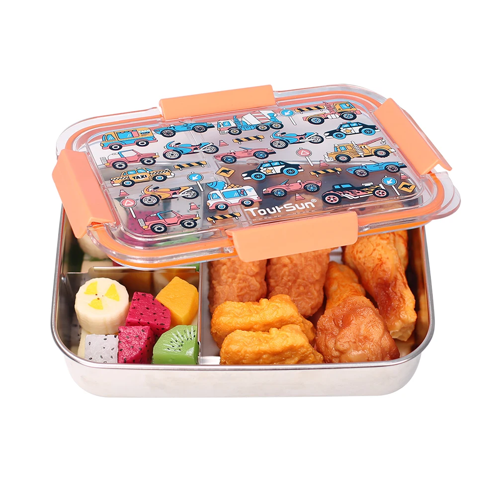 toursun wholesale airtight printed  3 compartments stainless steel bento box lunch box