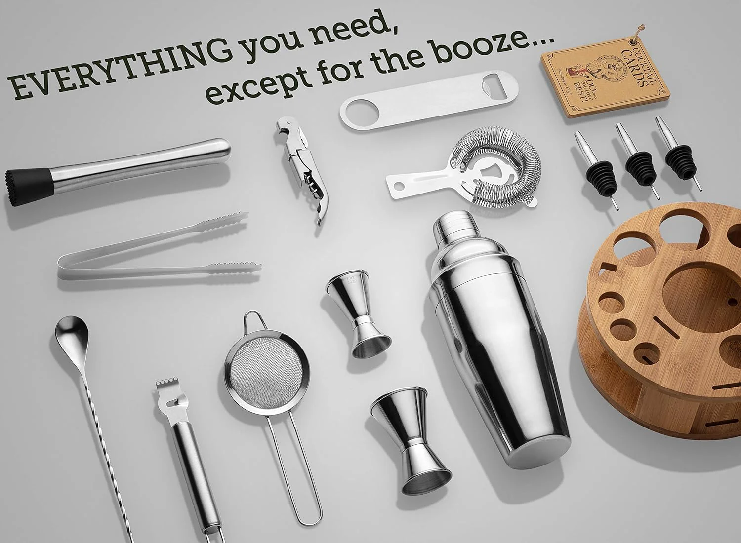 15 Piece Bartender Kit Stainless Steel Cocktail Shaker Set Mixology Tools Bar & Wine Accessories Drink Mixing at Home Gadgets