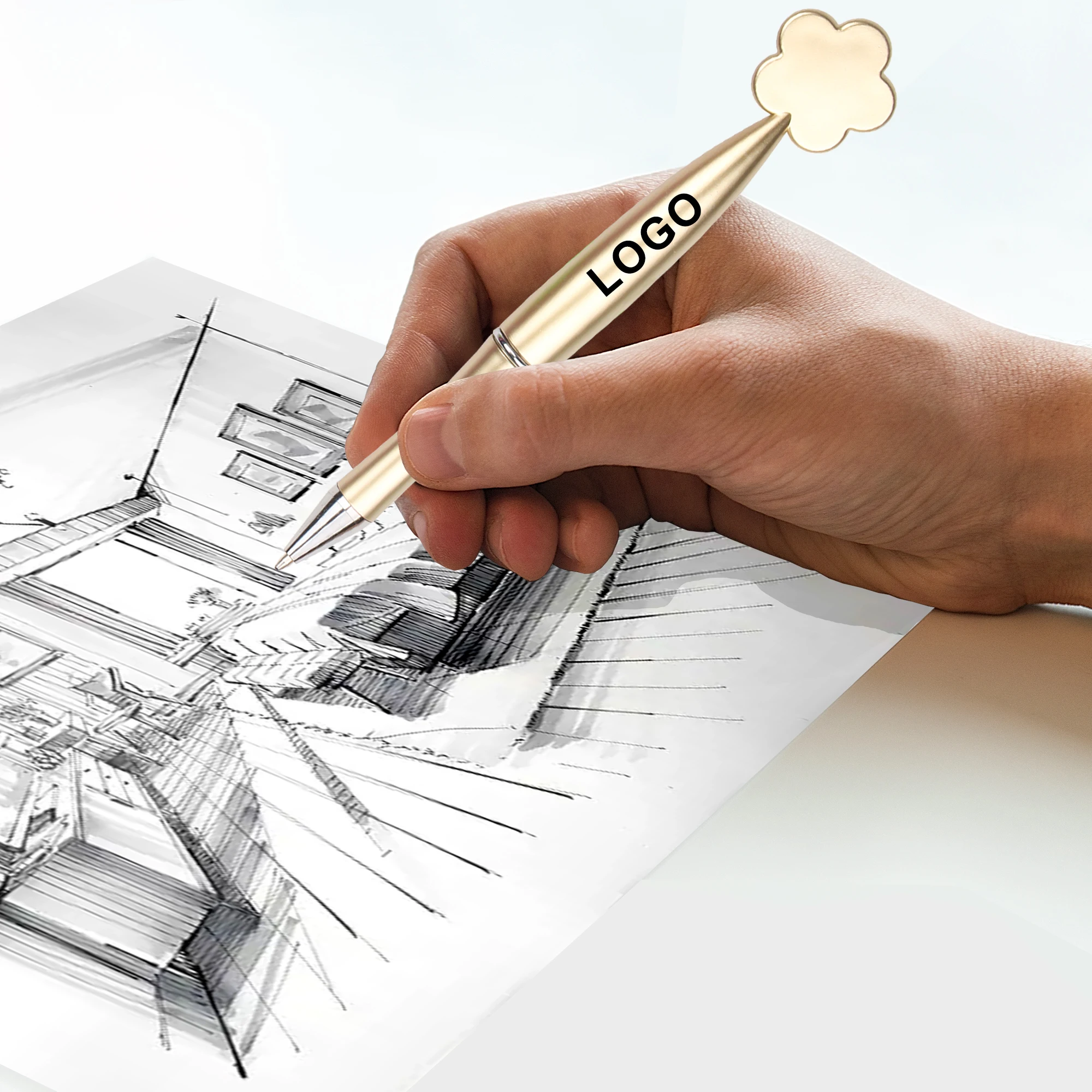 Plastic Various Colors 1.00 MM Cheapest Top Flower Shapes Rotating Ballpoint Pen With Printed Logo Custom Advertise