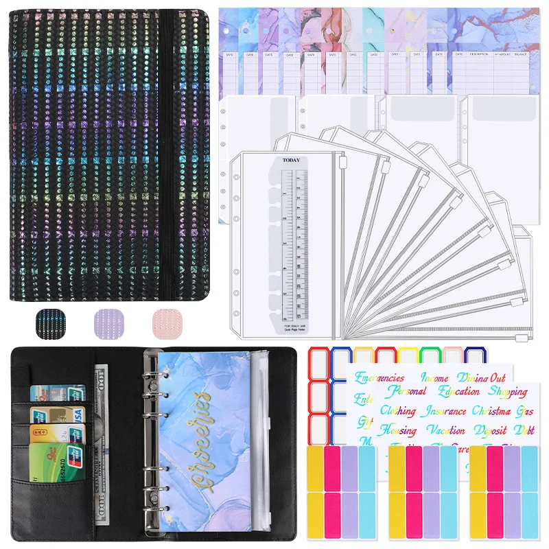 A6 PU Leather Notebooks Ring Six Holes Ring Binder With Card Holder For Budget Saving Binder Personal