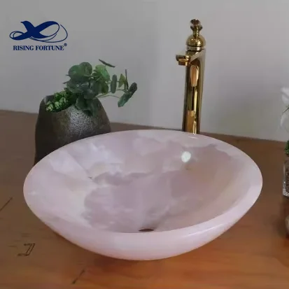 Modern Design Oval Irregular Shape Bathroom Freestanding Pink Onyx Marble Wash Sink Basin