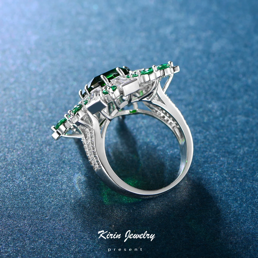 Zircon Ring Green White Zircon Stone for Women Gemstone Rings 925 Sterling Silver Kirin Jewelry Rhodium Plated Gypsy Setting