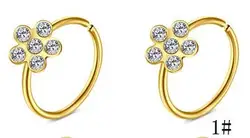 Wholesale Hot Sale Pierced C-Shaped Nose Ring Inlaid Zircon Leaves Rose Flower Nose Piercing Jewelry