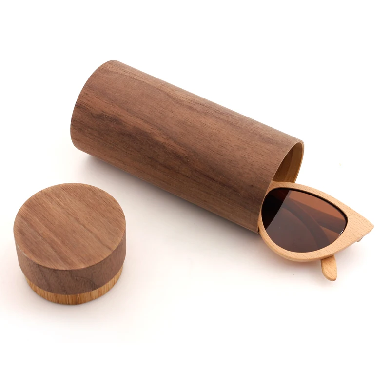 Tube bamboo glasses case walnut wood boxes custom logo packaging boxes for glasses