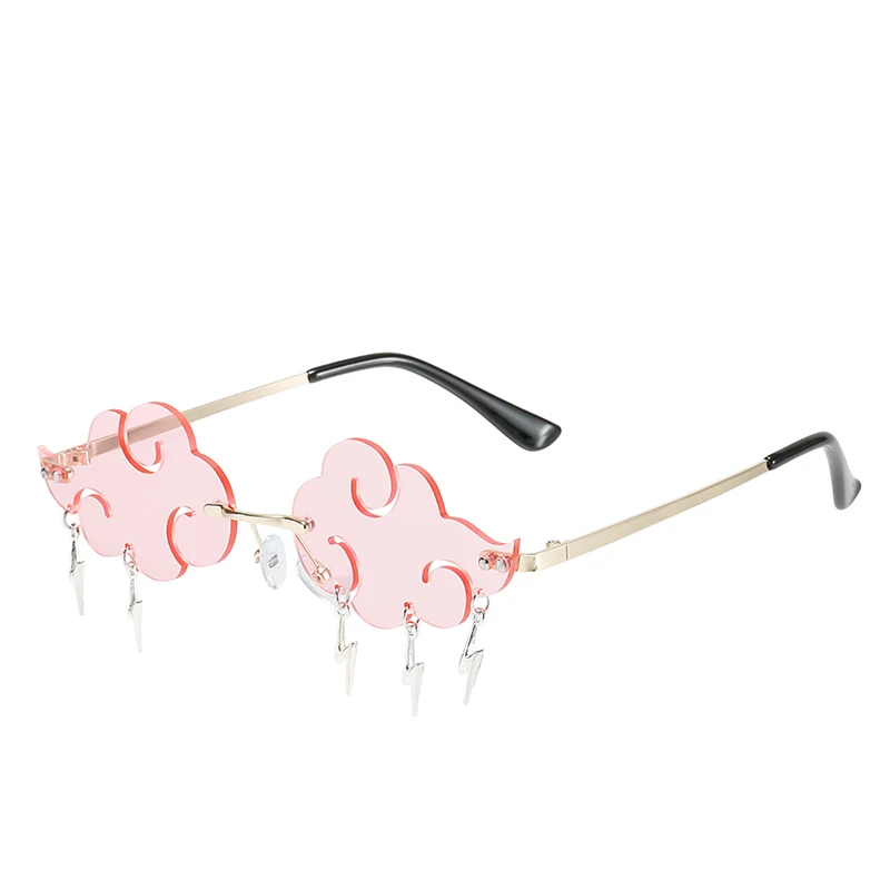 L9301 Rimless Sunglasses for Women Retro Colorful Lightning Cloud Sun Glasses Cute Disco Party Funny Eyewear