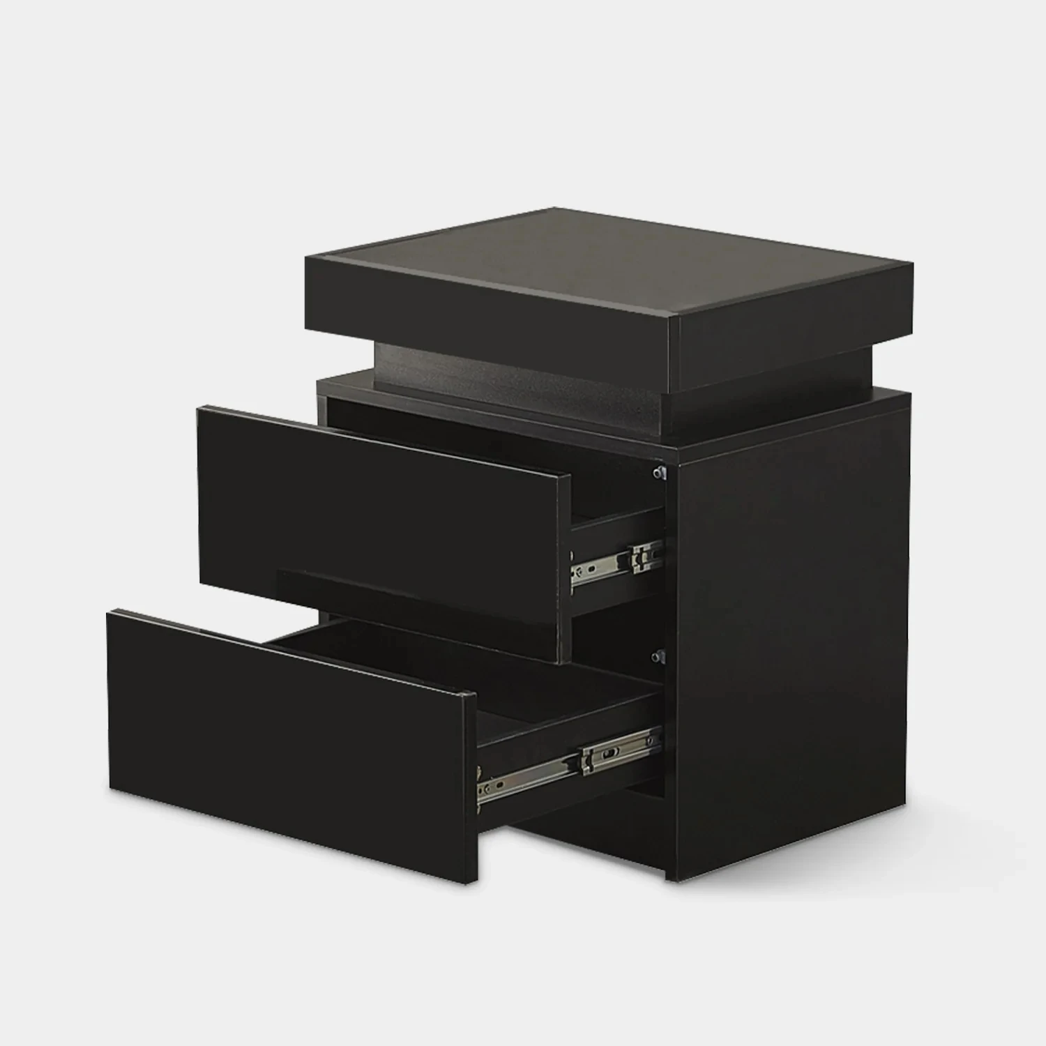 Modern Multifunctional Bedroom High Gloss MDF OEM Wood LED Lights Nightstand Bedside Table Drawer Flip Up Top Luxury Living Room