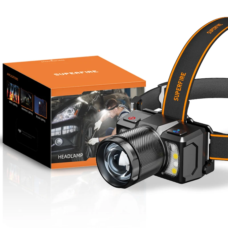 LED Rechargeable Headlamp High Lumens Super Bright Hunting Headlamps with Motion Sensor 8 Modes Zoomable Headlight