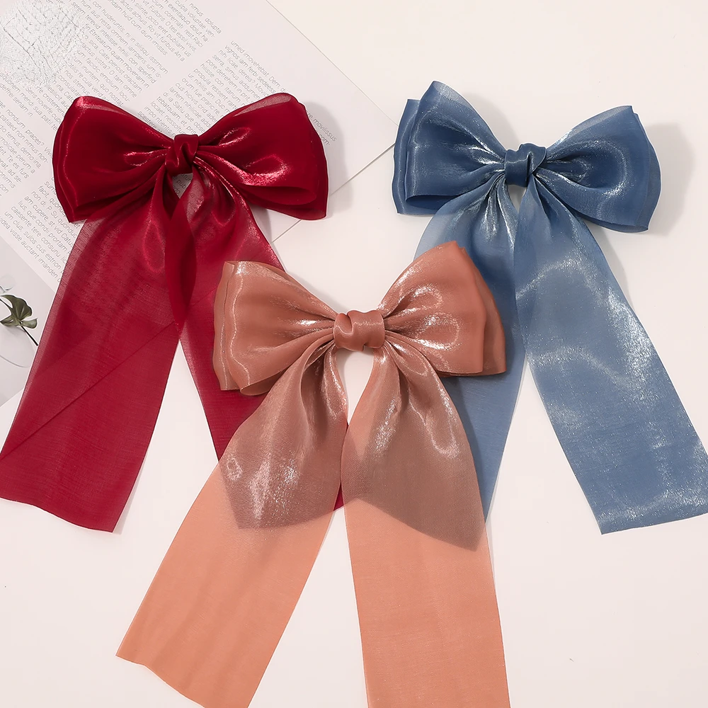 girls pastel  color neat bowknot bow-tie hair ribbon with alligator clip