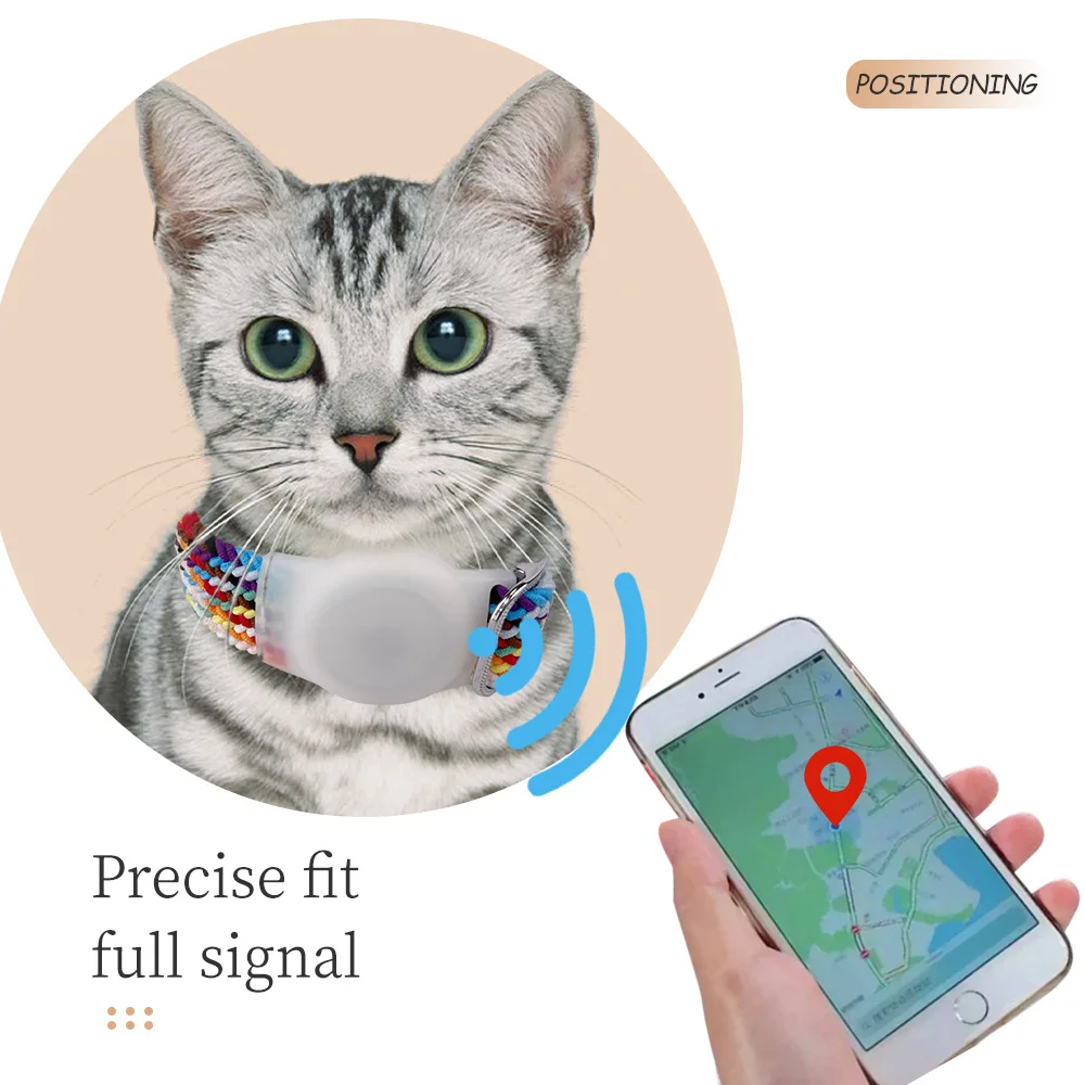 Custom Silicone Polyester Rainbow Contrast Colors Blocking Suitable For Air Tag GPS Positioner Cover Pet Cat Collar Neck Ring