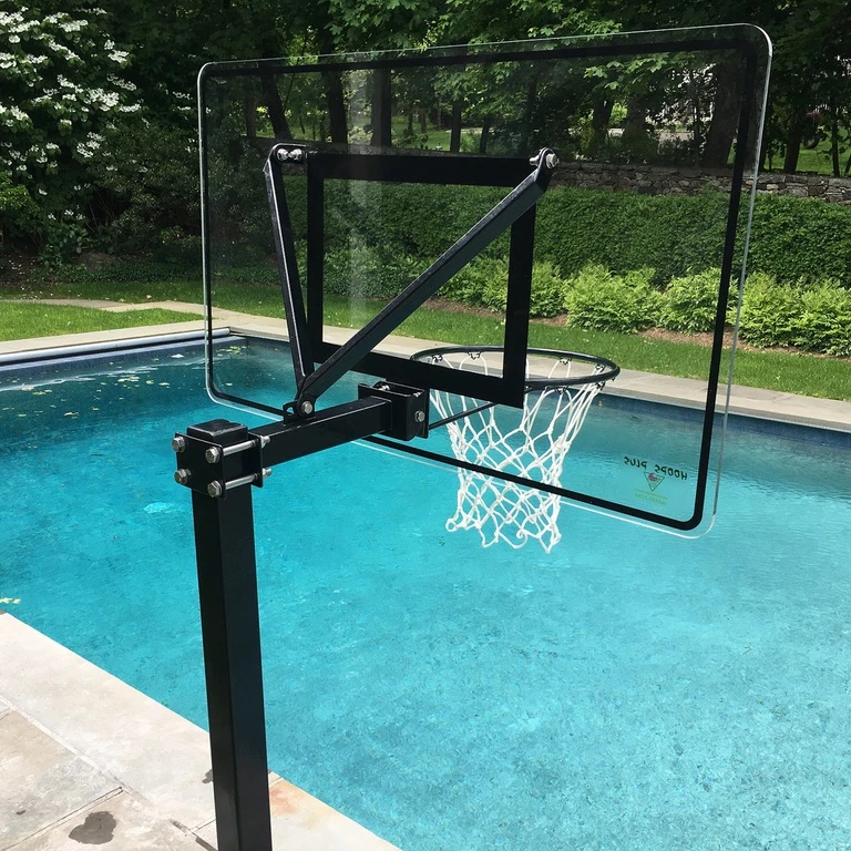 mdunk Fashionable Stainless Pool Side Basketball Hoop Acrylic Glass Swimming Pool Basketball Stand System with beautiful color