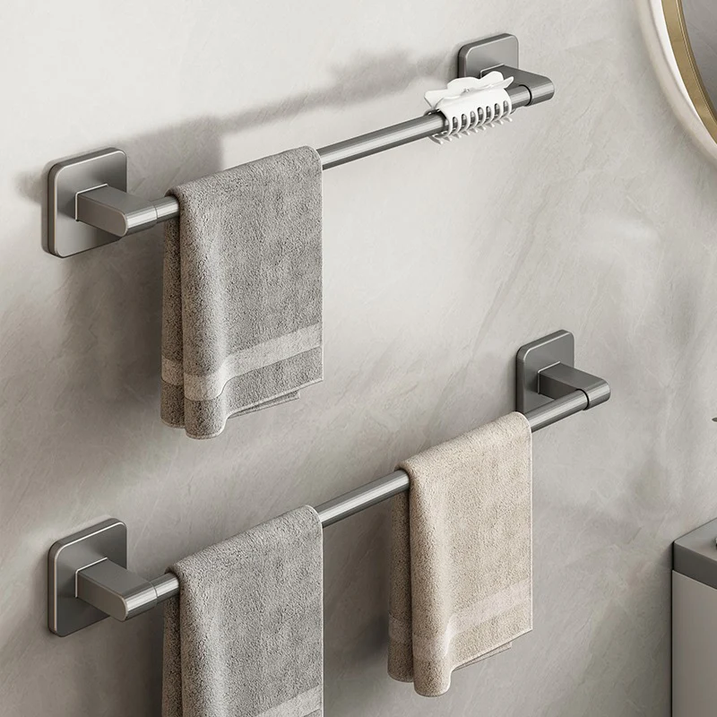 Aluminum No Drilling bathroom accessories grey Towel rack Self Adhesive Kitchen Storage Rack single-pole toilet storage rack