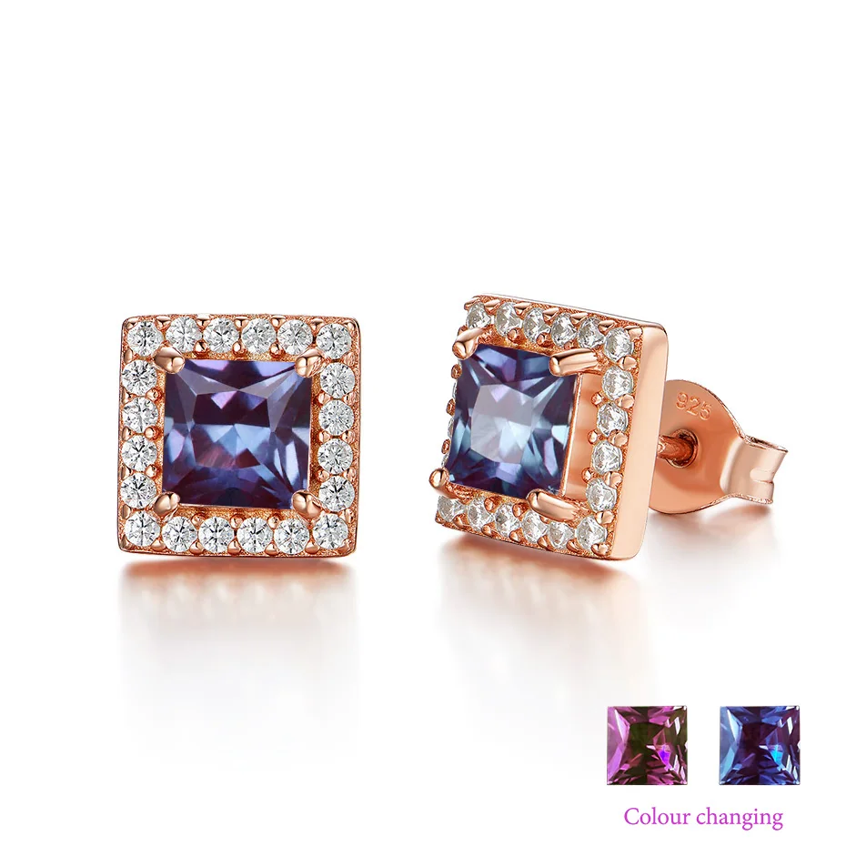 
585 rose gold lab grow Alexandrite Gemstone Stud Earrings for Women Solid 925 Sterling Silver color change Topaz Amethyst 