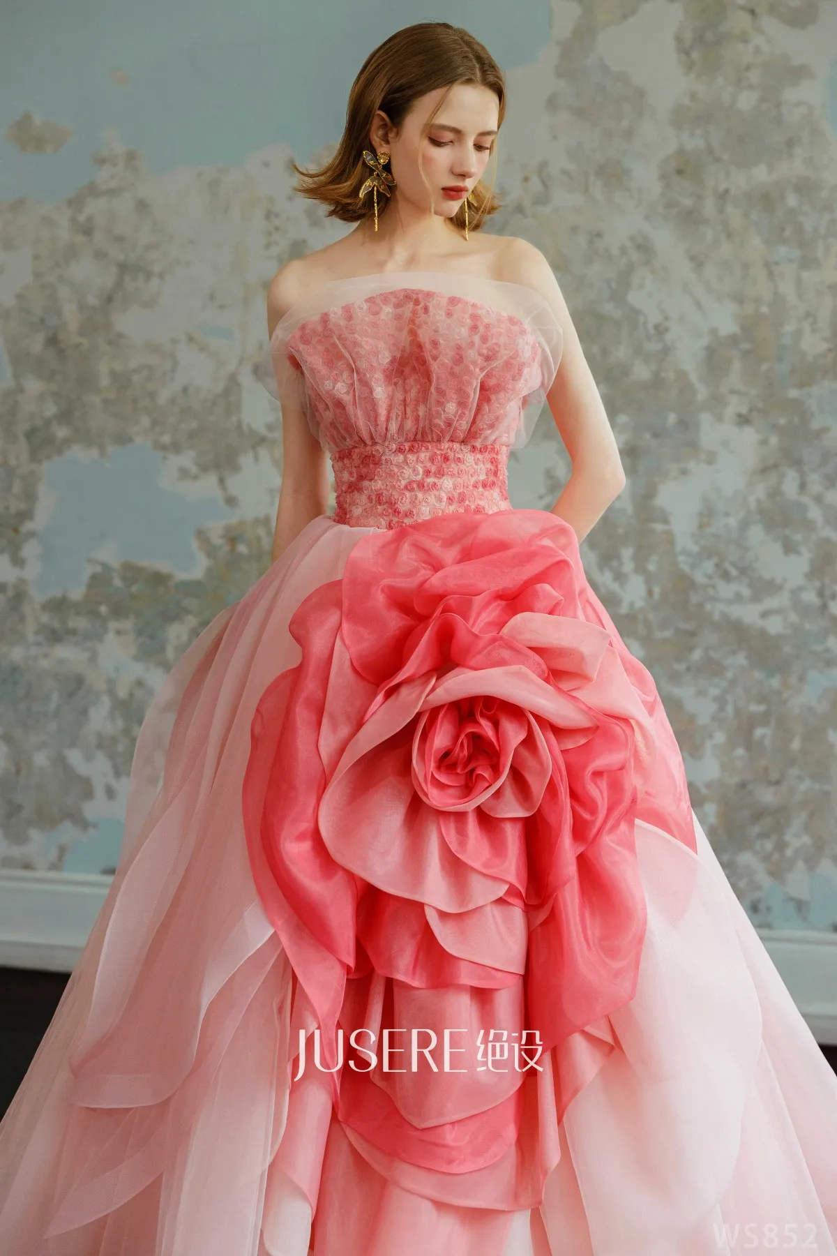 new collection unique strapless princess handmade 3D flower floral ball gown quinceanera Vestido festivo wedding dress Robes de
