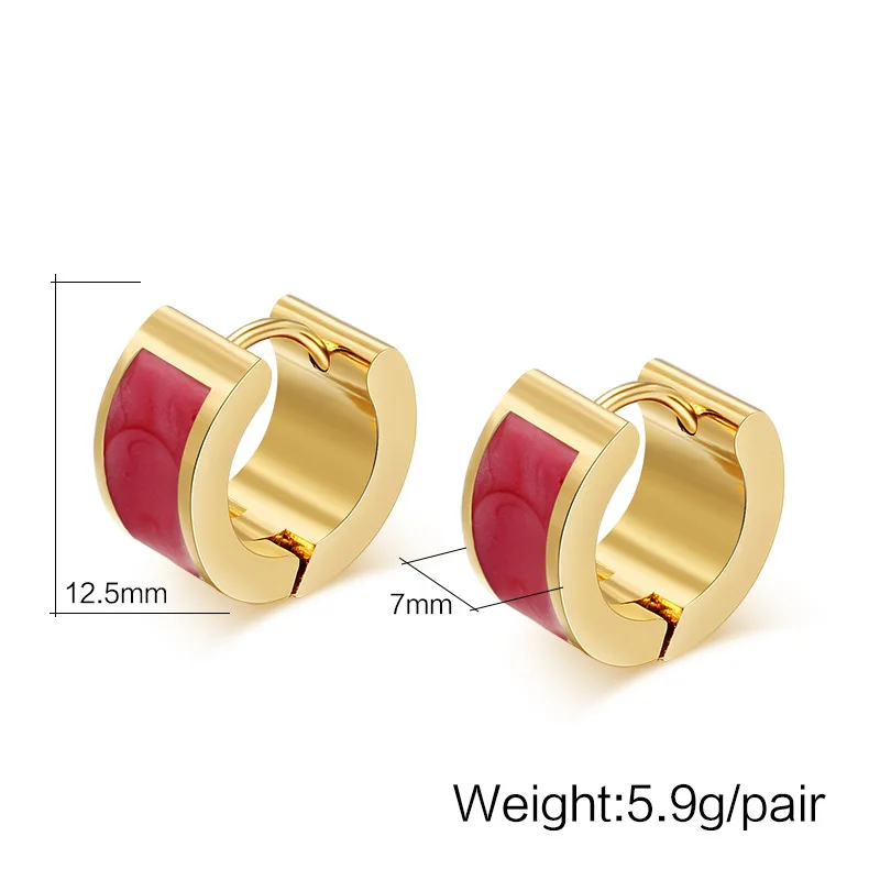 Wholesale Statement Earring Fashion Designed Cute 7mm Pink Enamel Stainless Steel Gold Plated Hoop Earrings For Girls