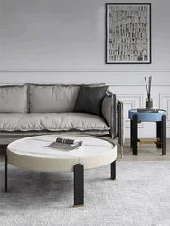 with Marble Texture Wrought Iron Minimalist Office Home Living Room Sofa Furniture Luxury Coffee Table