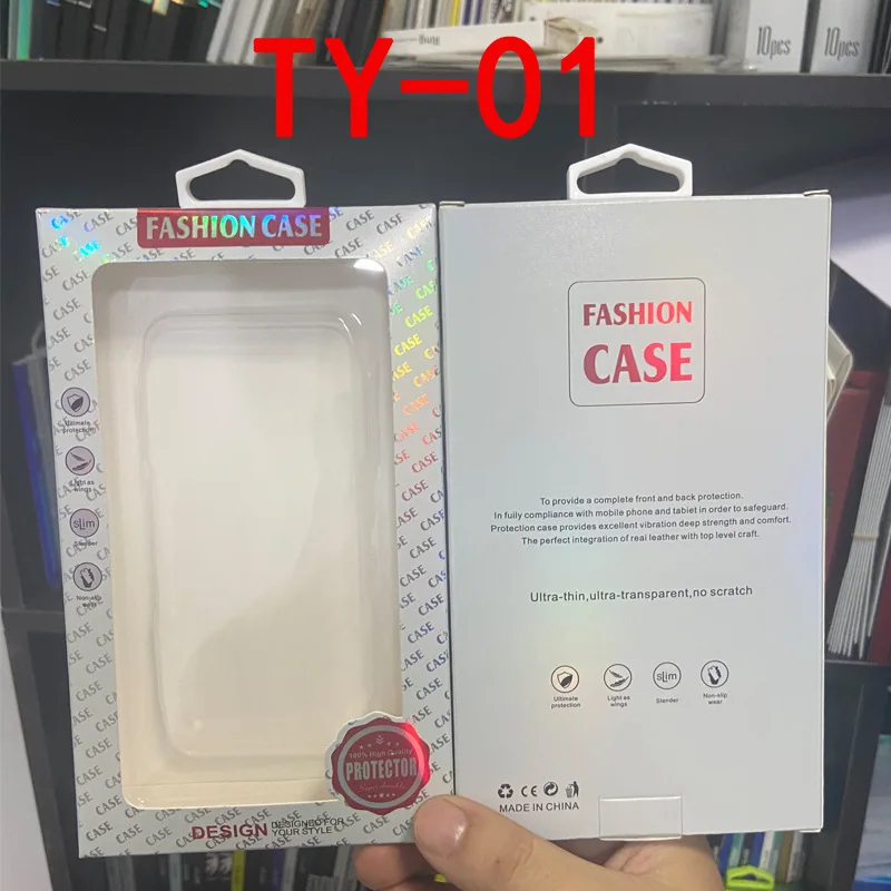 Transparent packaging box with window opening in stock, suitable for all types of phone cases